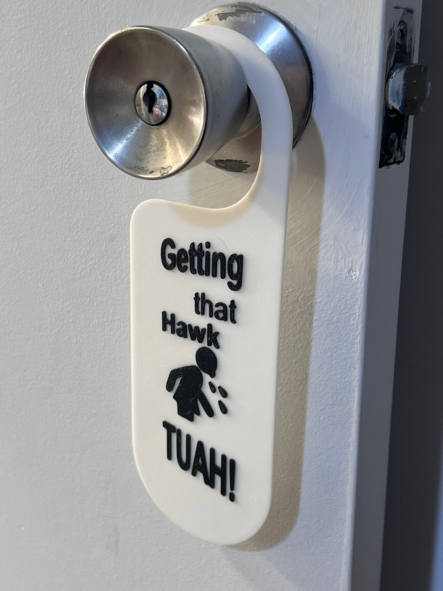 Hawk TUAH door handle sign 3d printed
